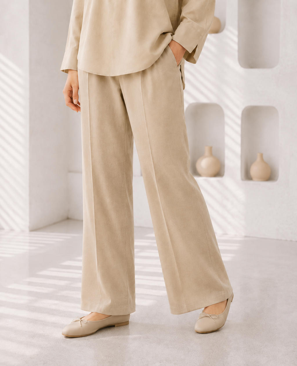 Close-up of ivory beige Irish linen shirt with statement buttons