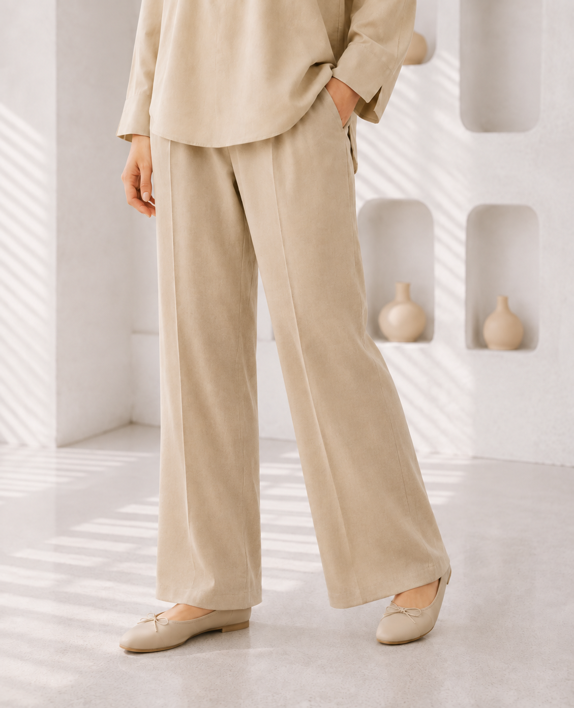 Close-up of ivory beige Irish linen shirt with statement buttons
