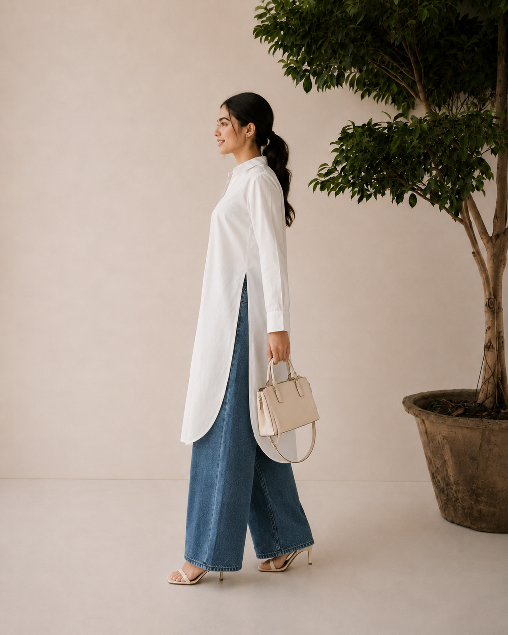 Front view of the ivory linen 2-piece co-ord set